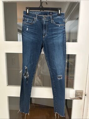 AG Adriano Goldschmied Dark Blue Distressed Skinny Jeans